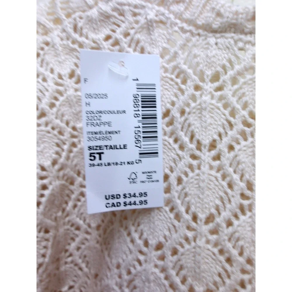 The Childrens Place Girls Cream Pointelle Knit Sweater Pullover Kids‎ 5T /#26584